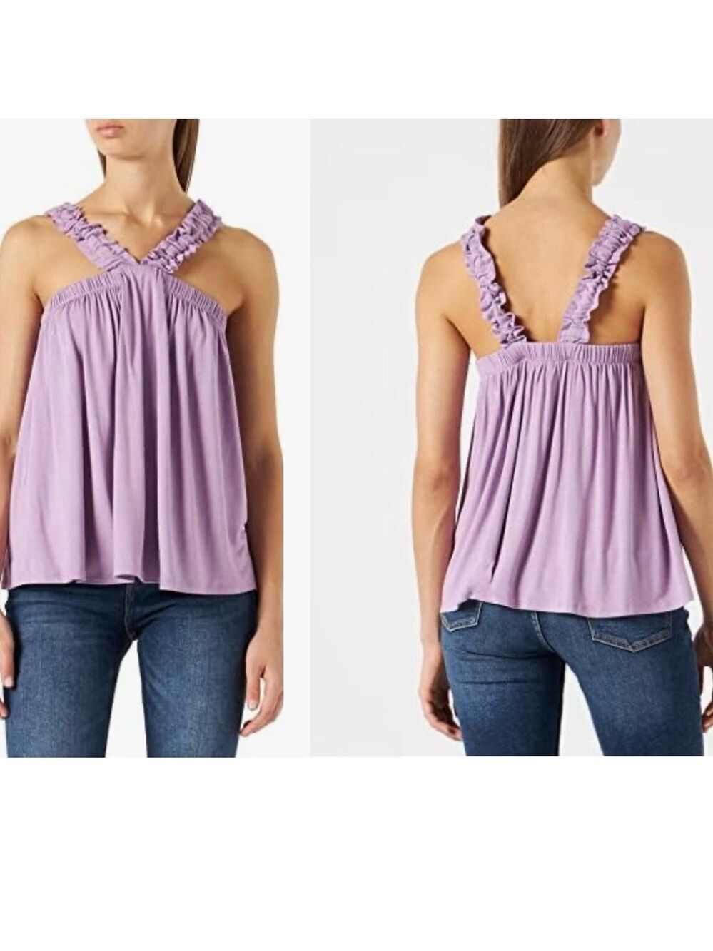 United colours of Benetton lilac purple ruffle frill flowy halter top blouse M